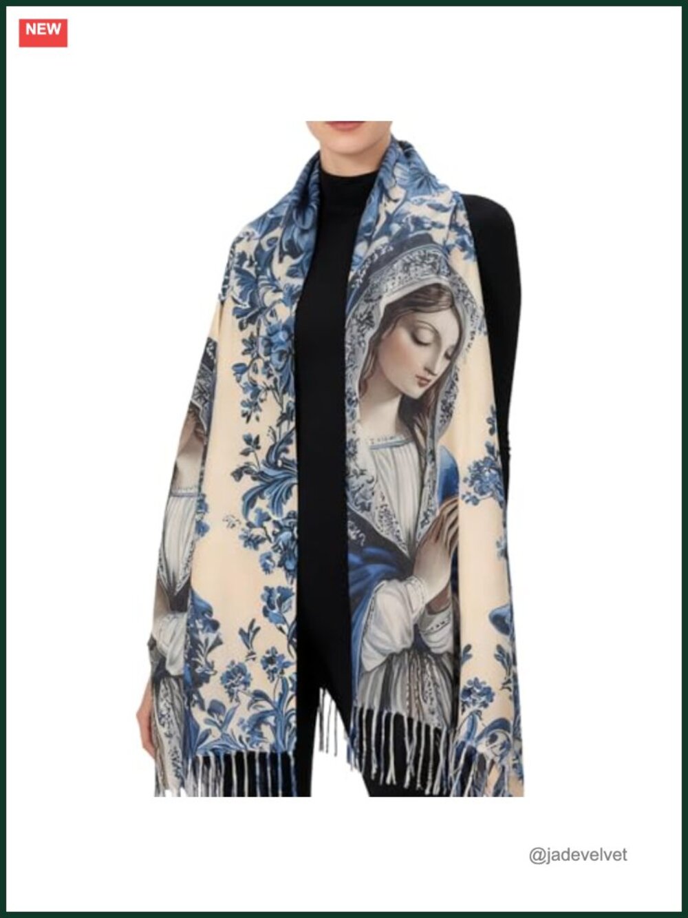 Virgin Mary Prayer Shawl Scarf Catholic Gift Wraps Pashmina Tassels